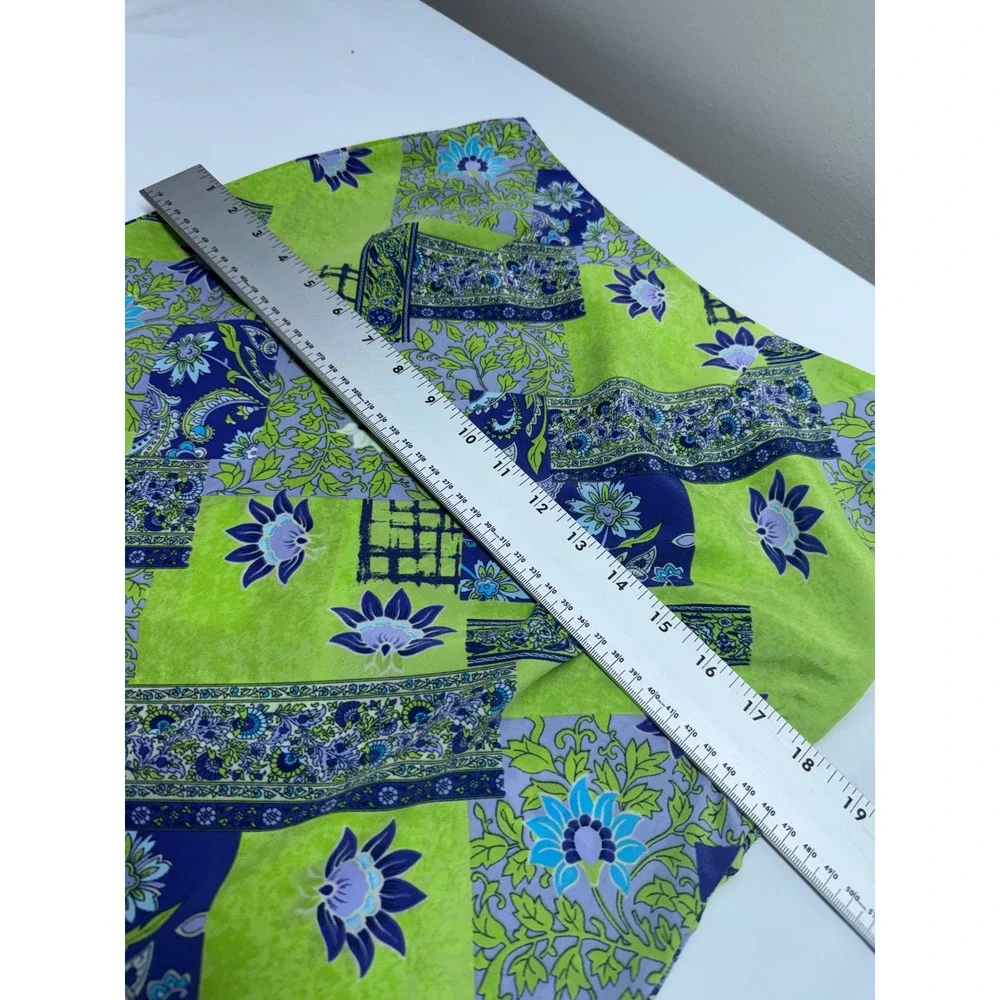 Tribeca Studio Lime Green Floral Patchwork Beaded Fringe A-Line Skirt‎ Size 4